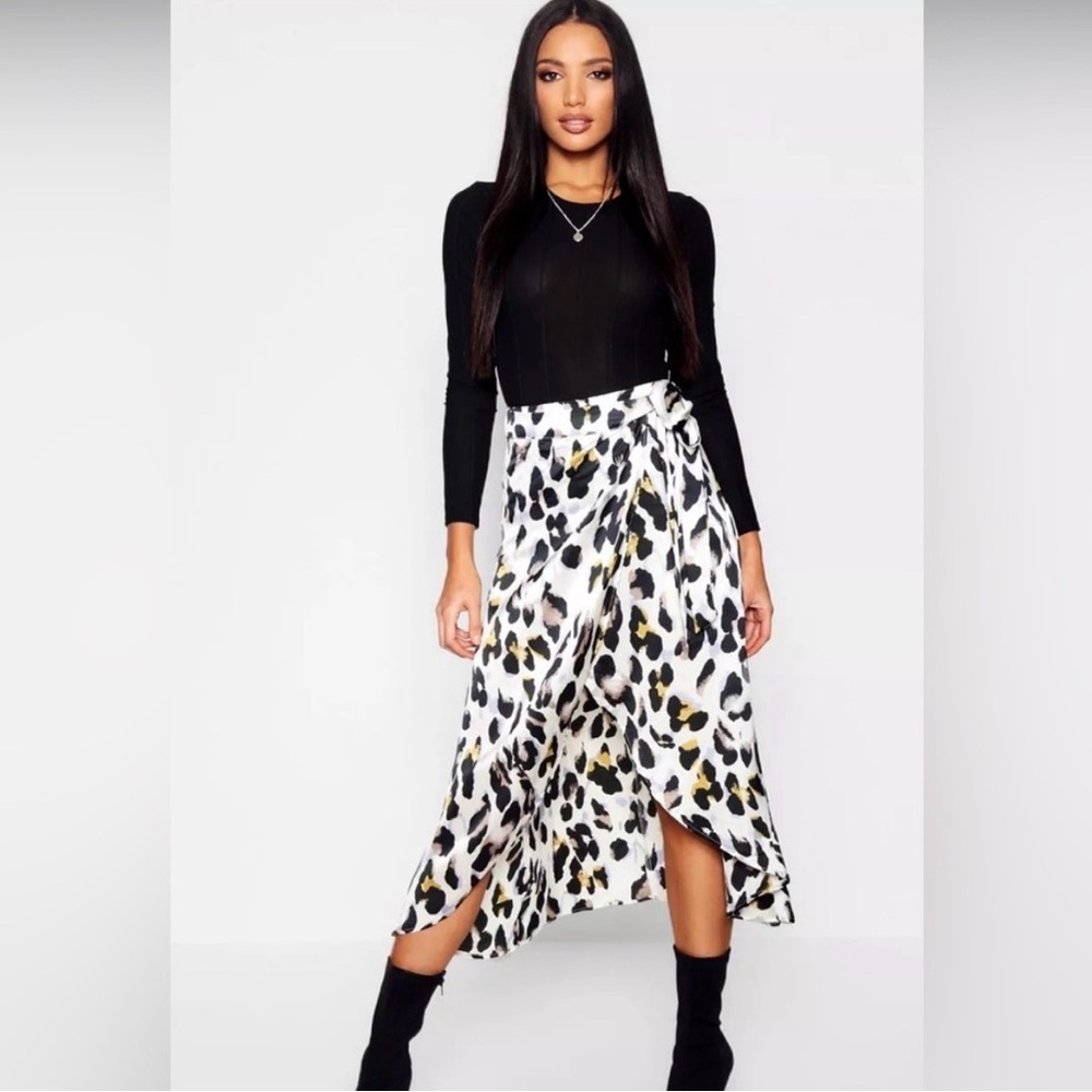 Jeuvre Satin Feel Leopard Print Wrap Skirt Animal Print Maximalist Vibes